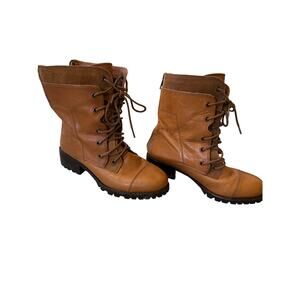 Vintage Staccato Camel Brown Leather Combat Boots Back Zipper Size 5.5 /220 Y2K